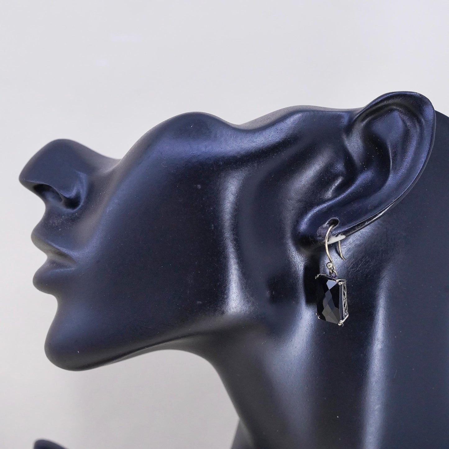 Vintage vermeil gold plated sterling 925 silver earrings checkerboard cut onyx