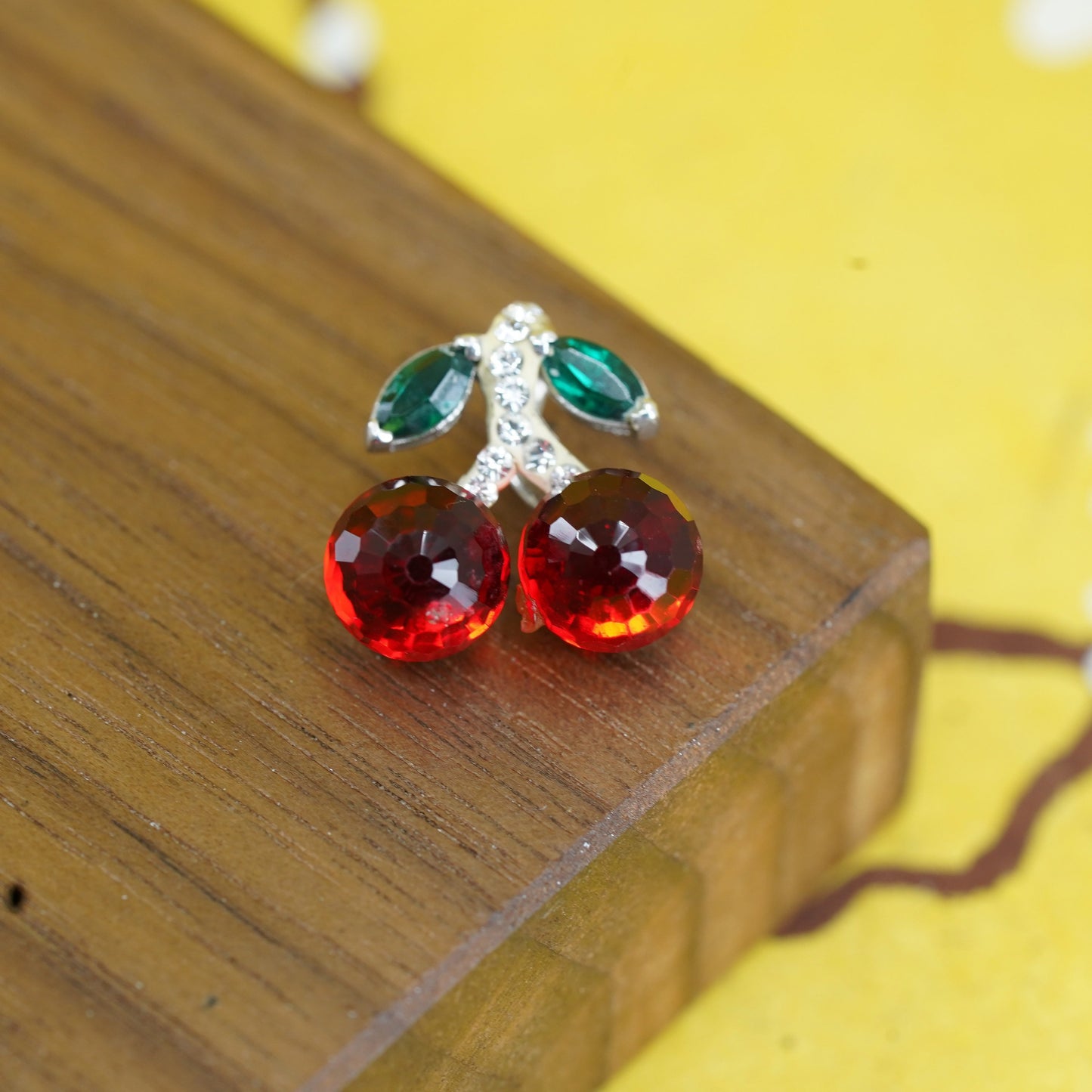 Vintage Sterling silver handmade pendant, 925 cherry with red glass, unique