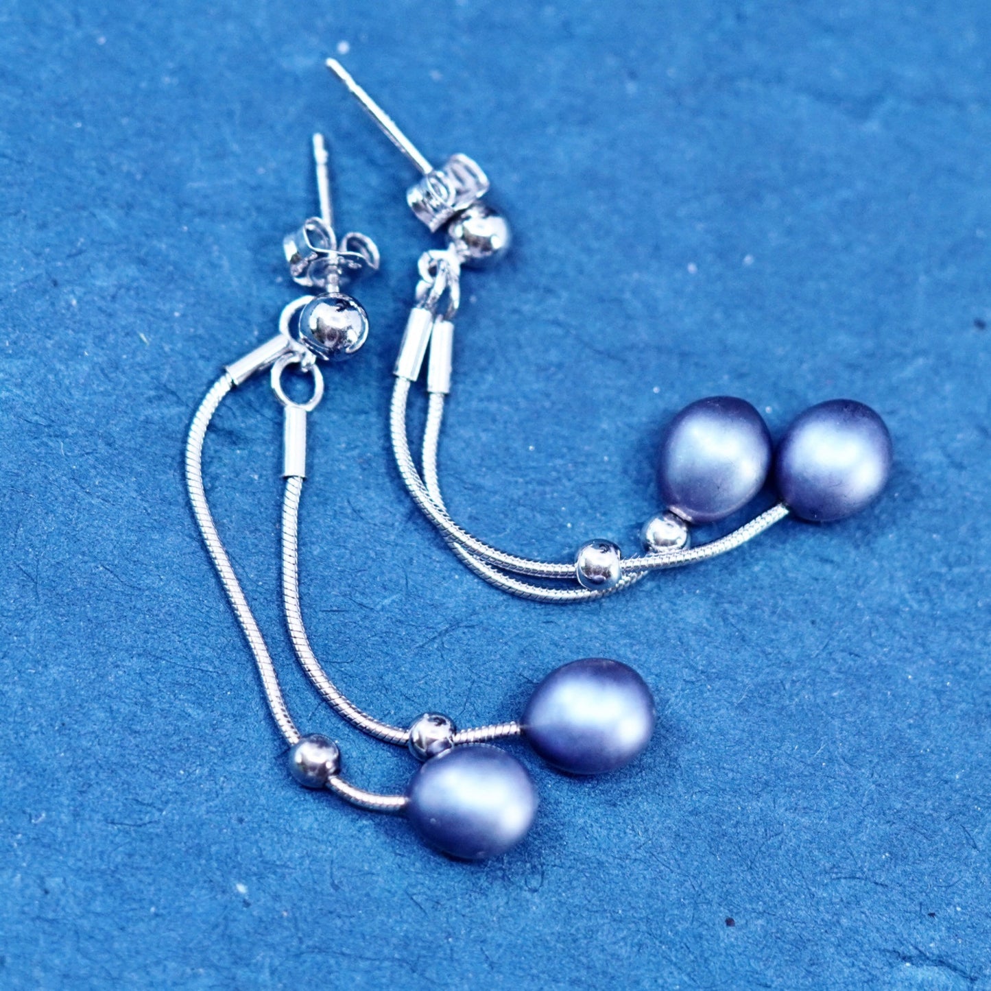 Vintage Sterling silver 925 handmade earrings with black pearl dangles