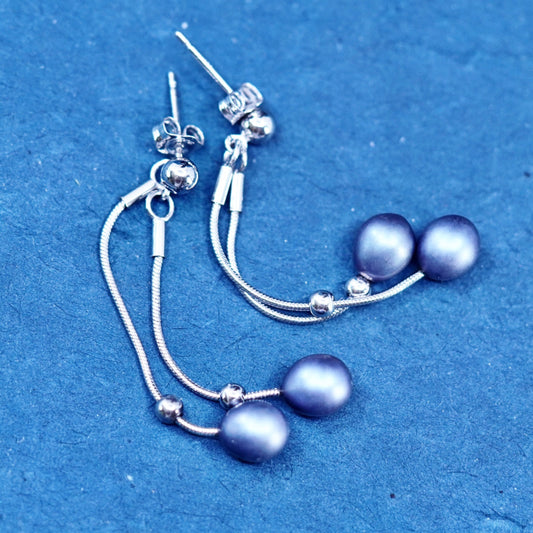 Vintage Sterling silver 925 handmade earrings with black pearl dangles