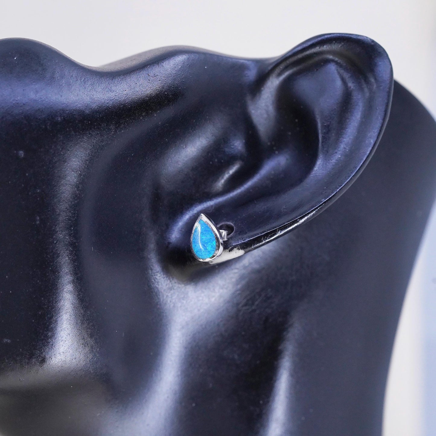 Vintage sterling silver handmade earrings, 925 teardrop studs with fire opal