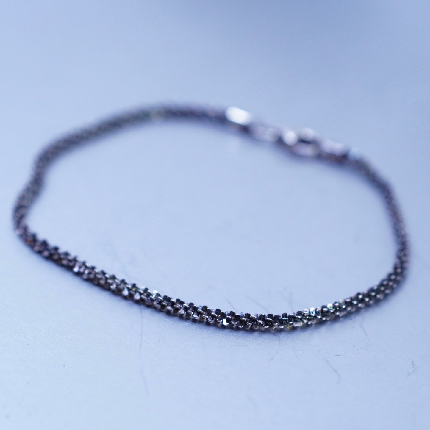 7”, 2mm, Vintage Italy Sterling 925 silver handmade bracelet, twisted chain