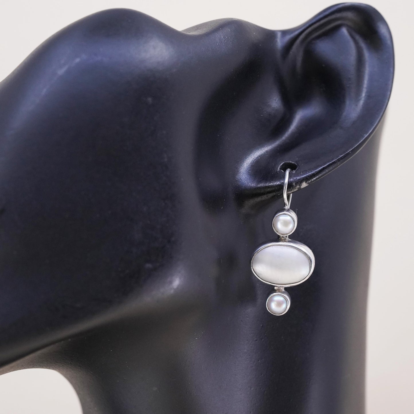 Vintage sterling silver 925 handmade single earring with white pearl