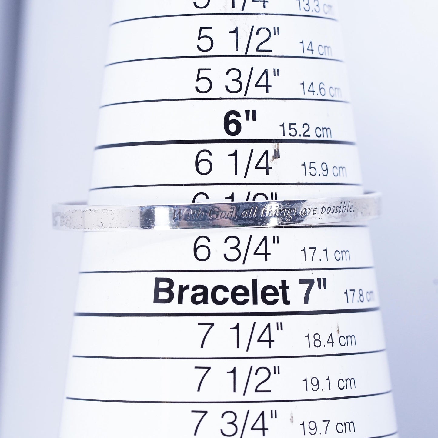 6.5", Sterling 925 silver bracelet, quote cuff god, all things are possible