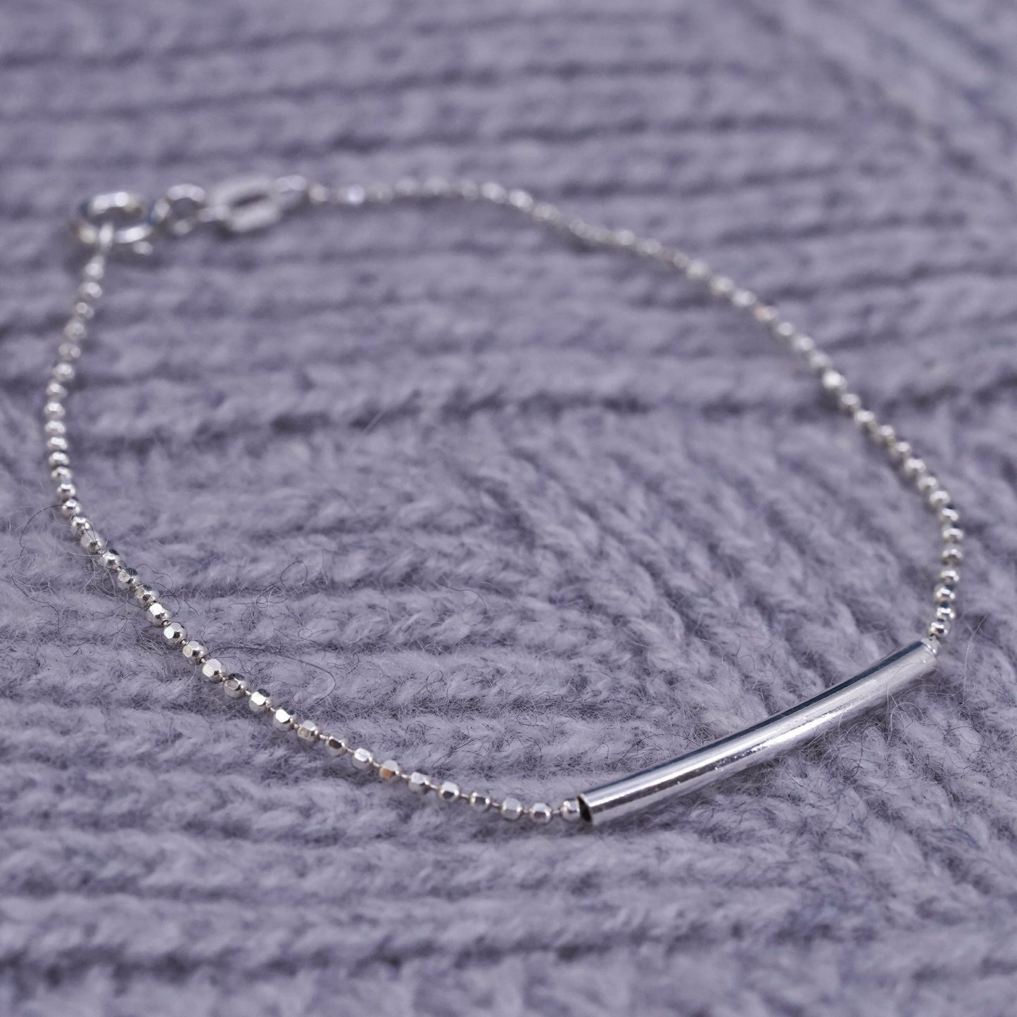 7", Sterling silver handmade bracelet, multi stands 925 beads chain and bar