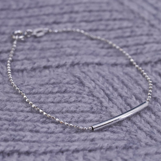 7", Sterling silver handmade bracelet, multi stands 925 beads chain and bar