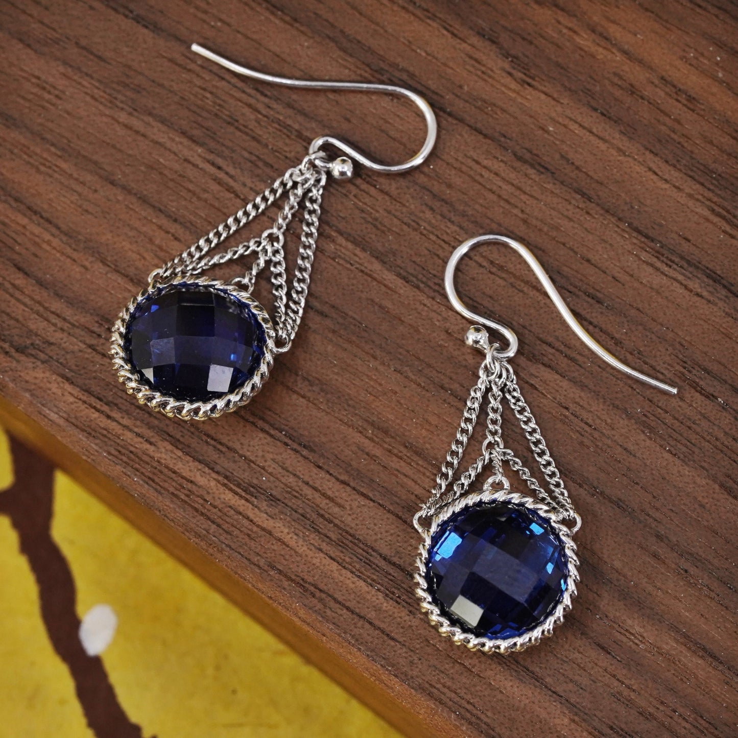Vintage Sterling 925 silver handmade earrings with checkerboard cut crystal
