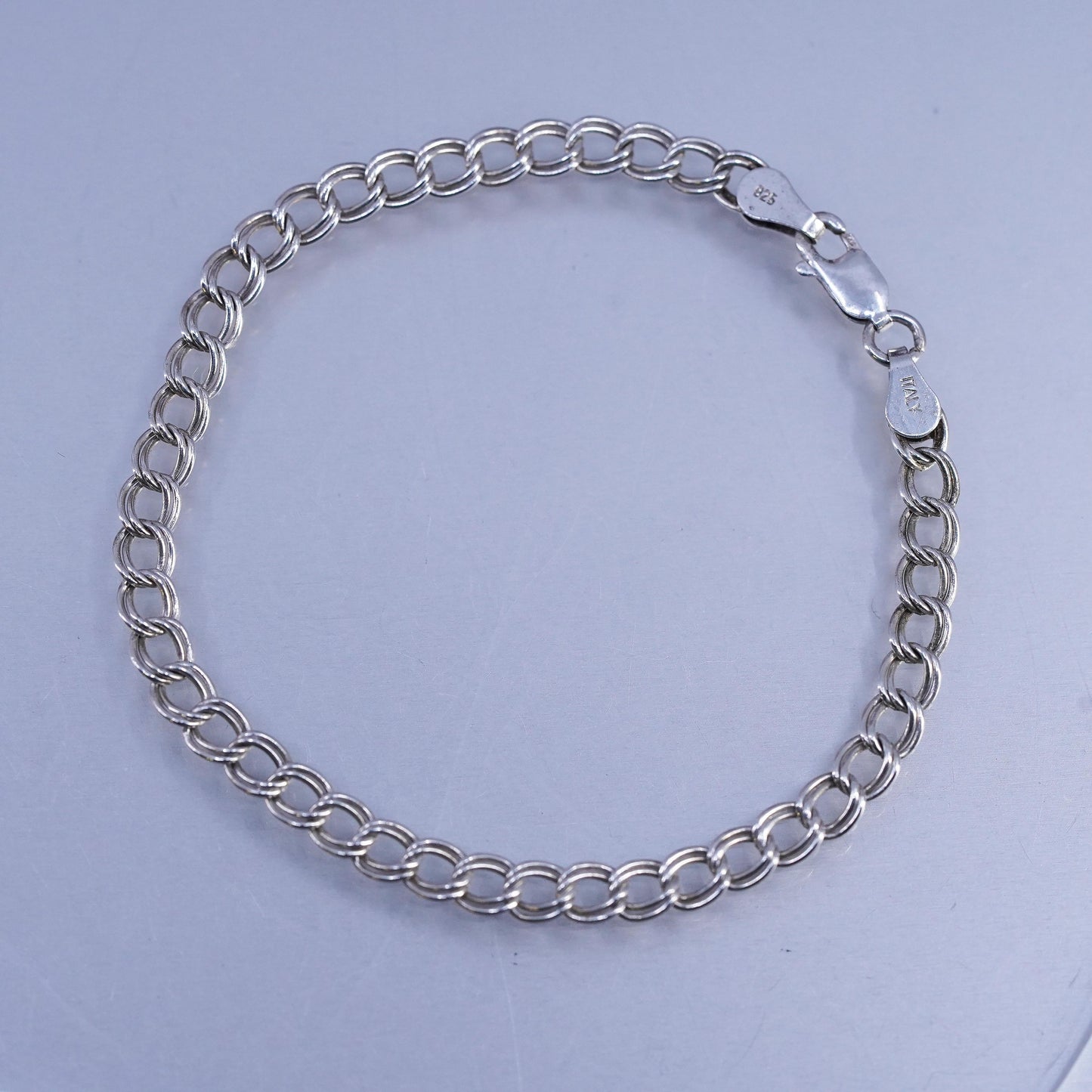 7" 4mm, Vintage Italy Sterling 925 silver handmade bracelet, double curb chain
