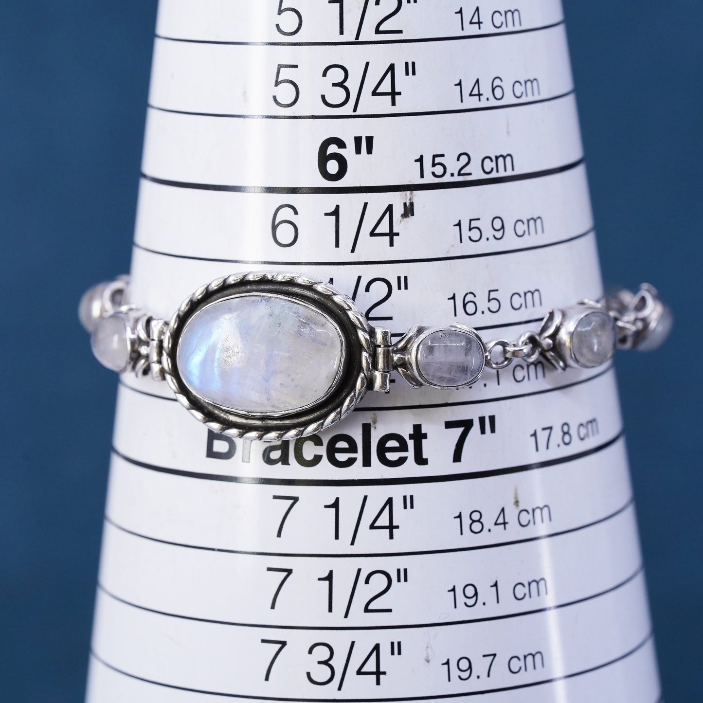6.5+1", vintage sterling 925 silver handmade bracelet with moonstone