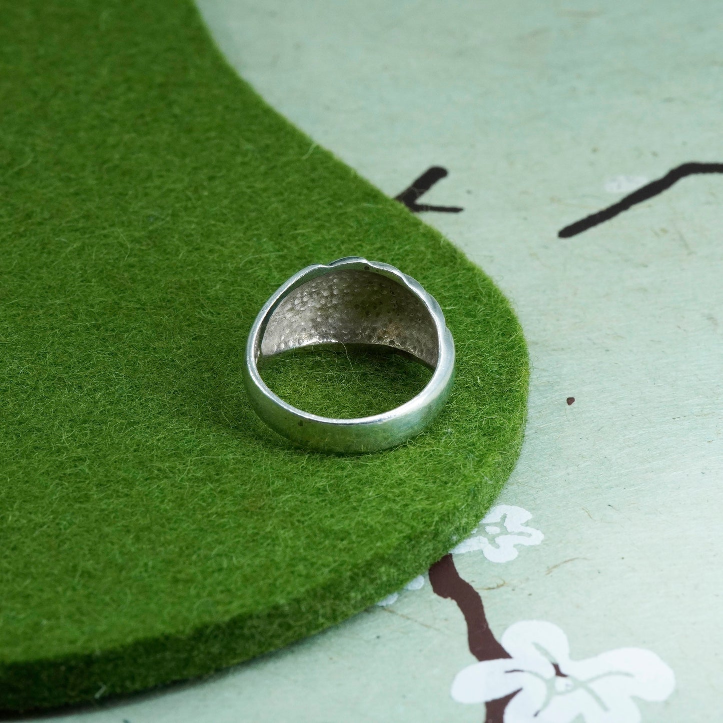 Size 6, vintage sterling silver handmade ribbed ring, Mexico 925 statement band