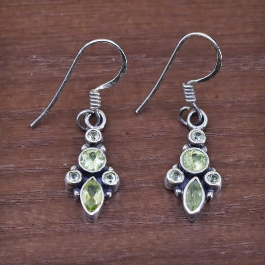 Vintage Sterling 925 silver handmade teardrop earrings with peridot