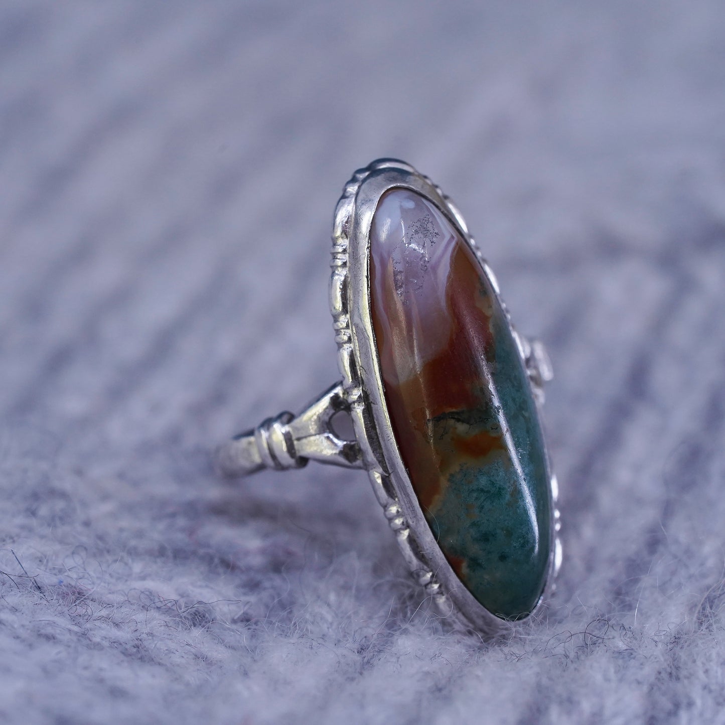 Size 5.5, vintage Uncas Sterling 925 silver handmade ring with lace agate stone