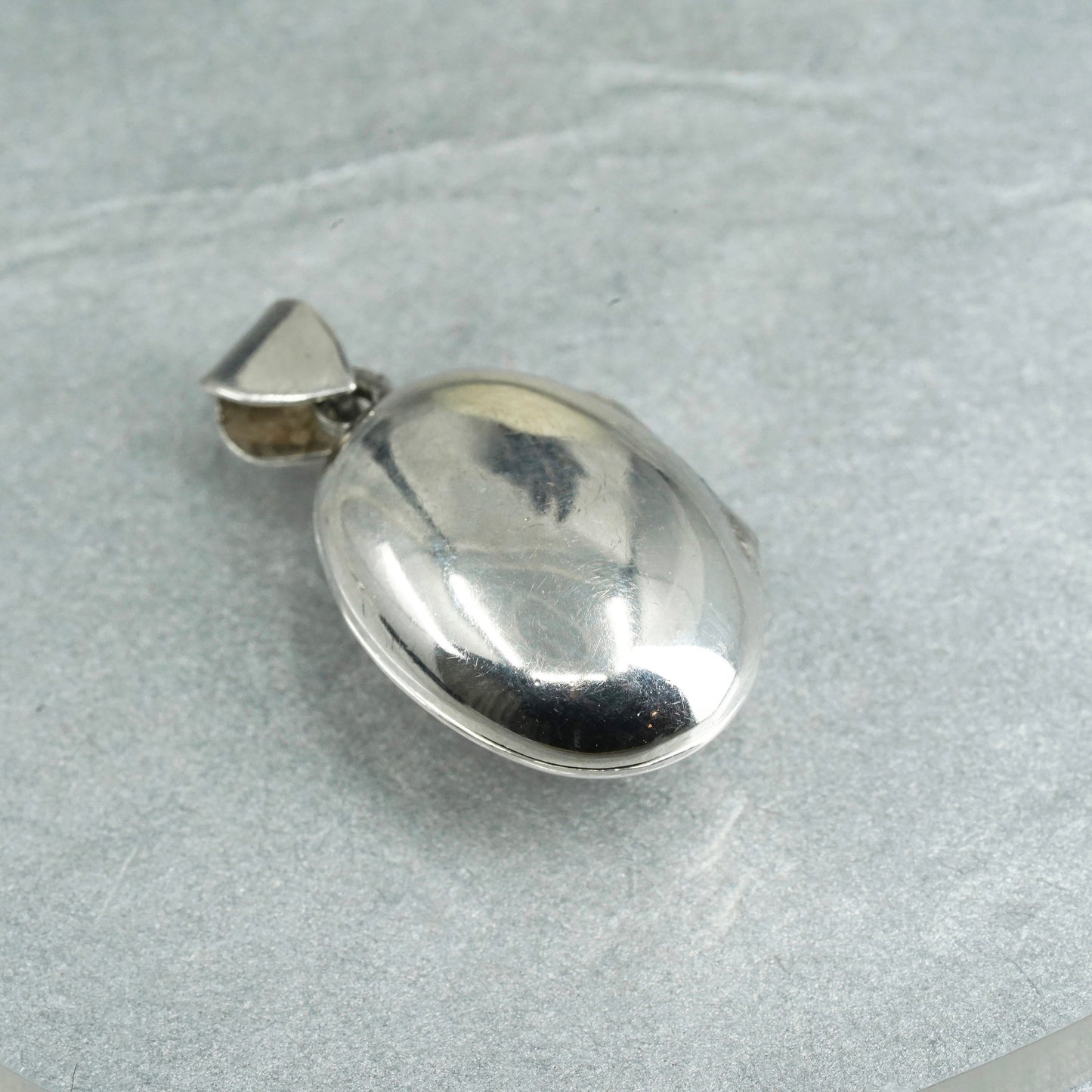 Vintage Sterling silver pendant charm, 925 oval two photos locket