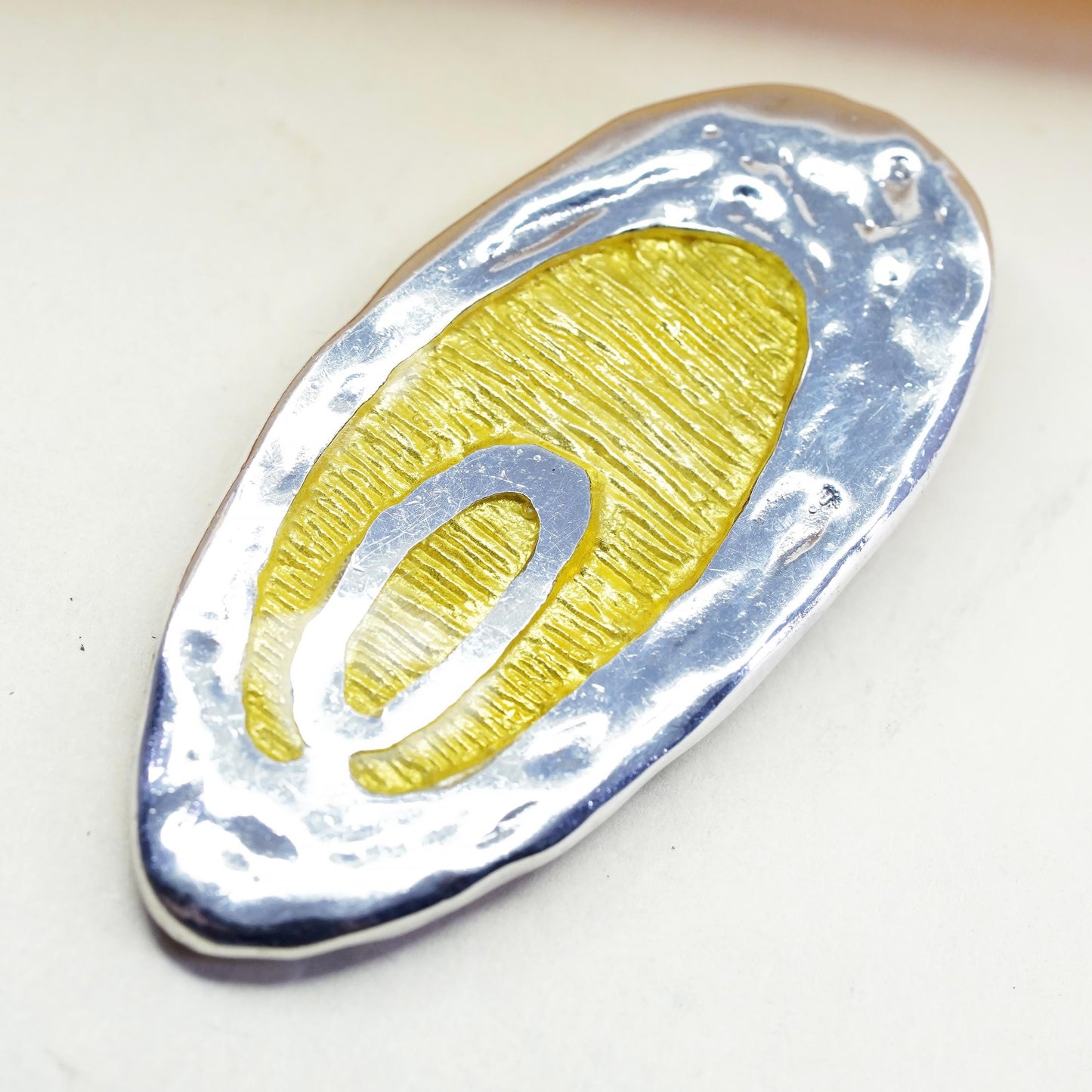 Sterling 925 Silver Abstract Organic pendant, jewelry Two Tone 24K yellow Gold