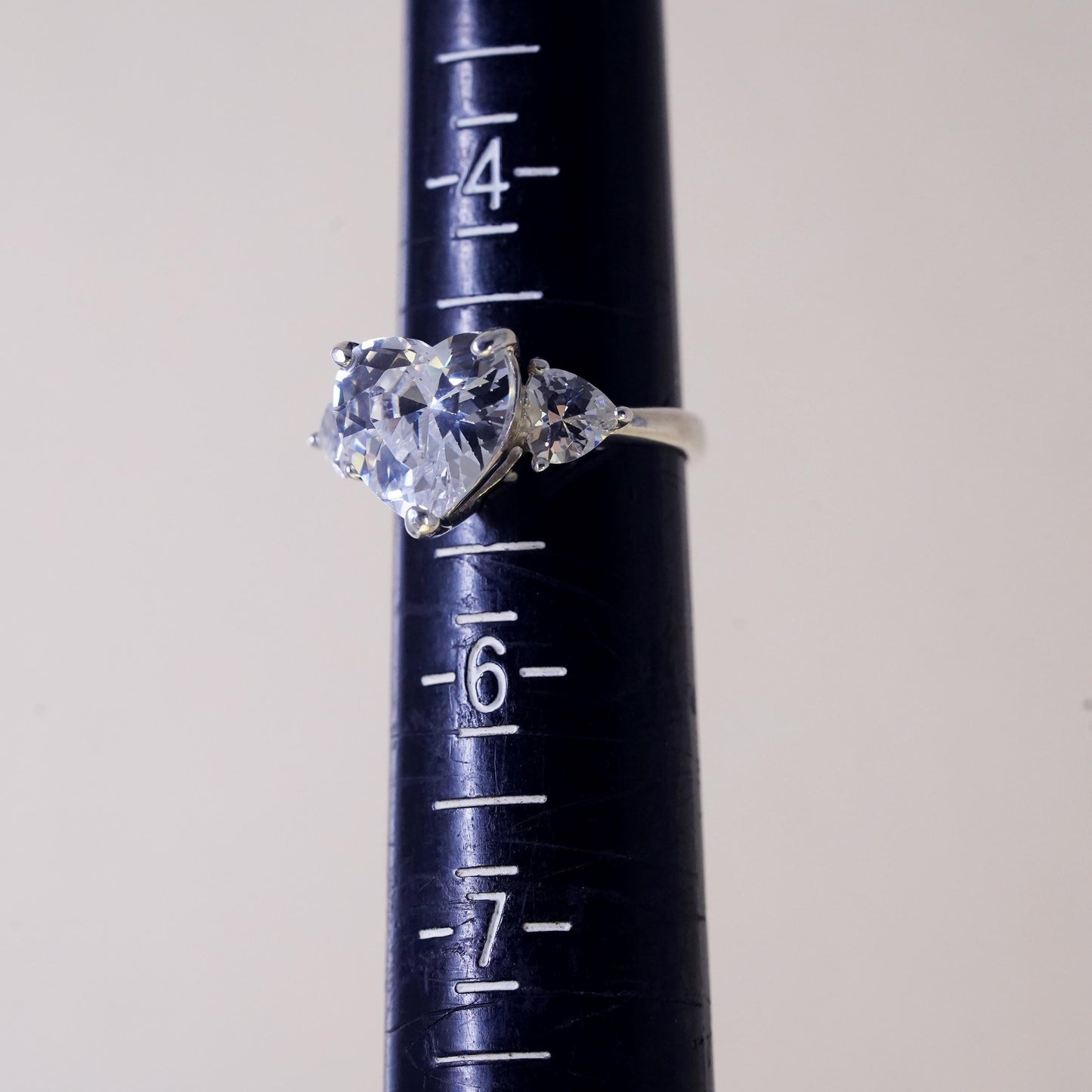 Size 5, Vintage sterling silver handmade ring, engagement ring with heart cz