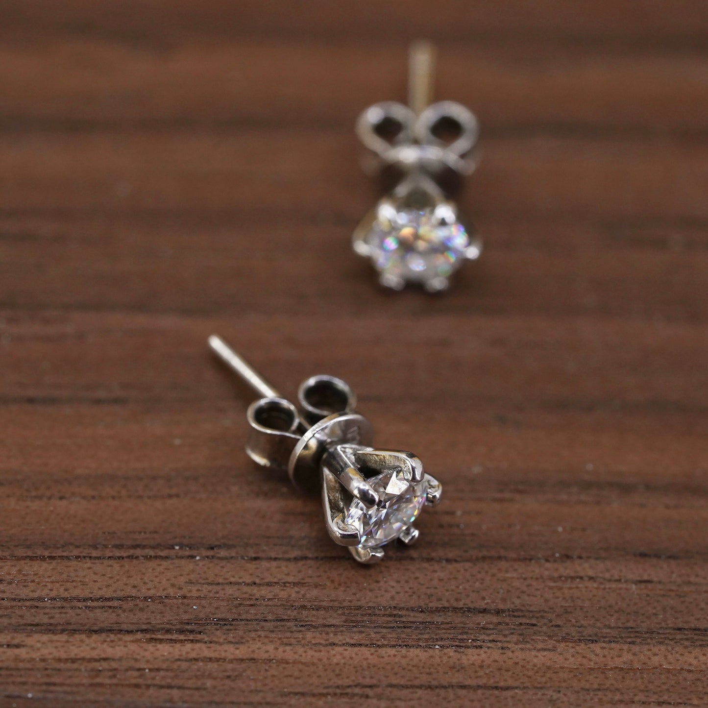 4mm, vintage Sterling silver clear round crystal studs, cz earrings
