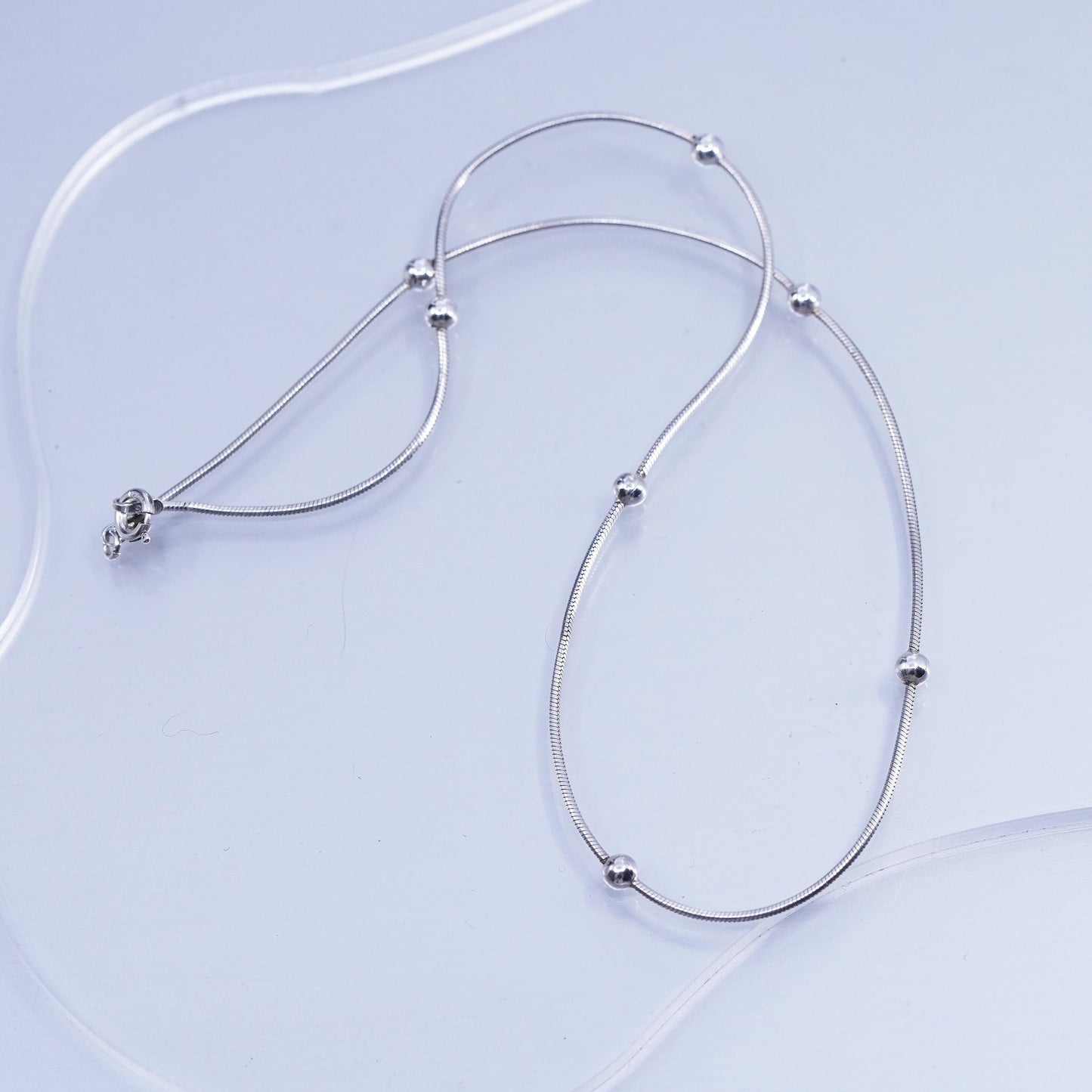 16”, vintage Sterling silver necklace, 925 snake chain with beads