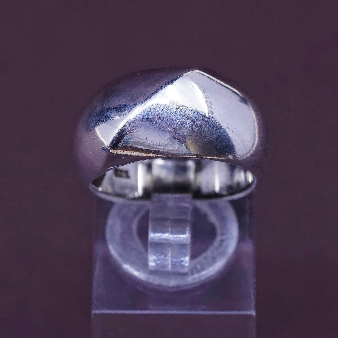 sz 8, vtg Sterling silver handmade ring, 925 ribbed band