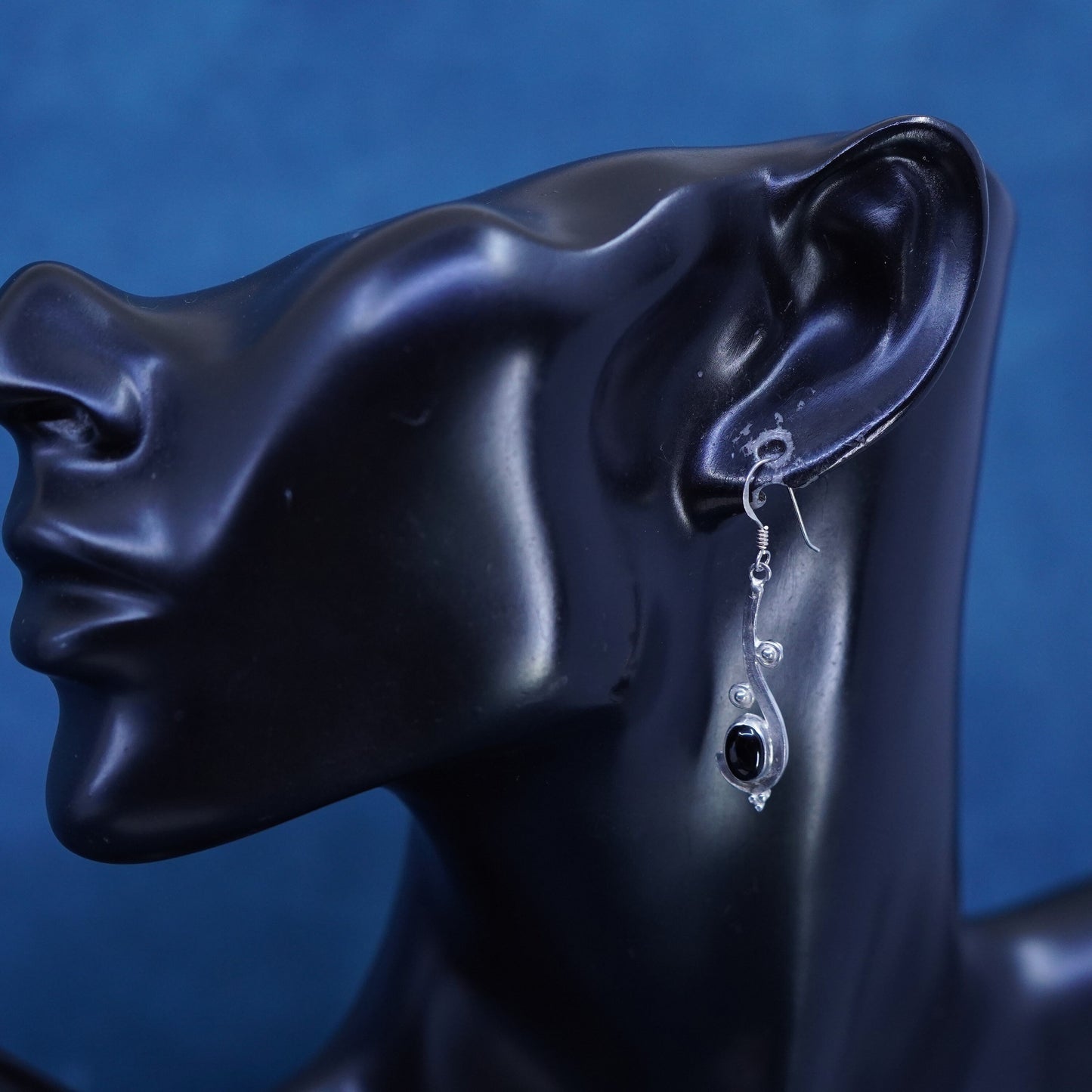 Vintage Sterling Silver 925 earrings with Black Onyx with beads