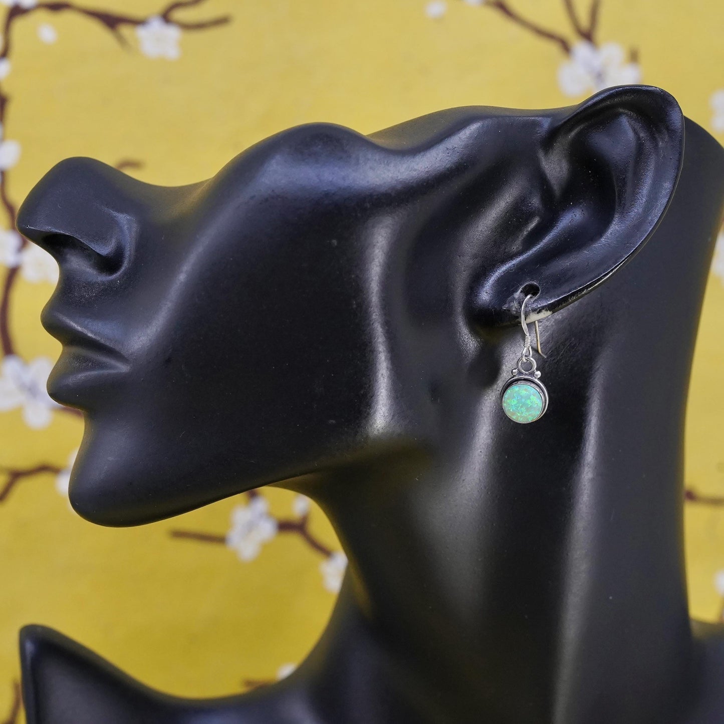 Vintage Sterling 925 silver handmade earrings with circle opal inlay