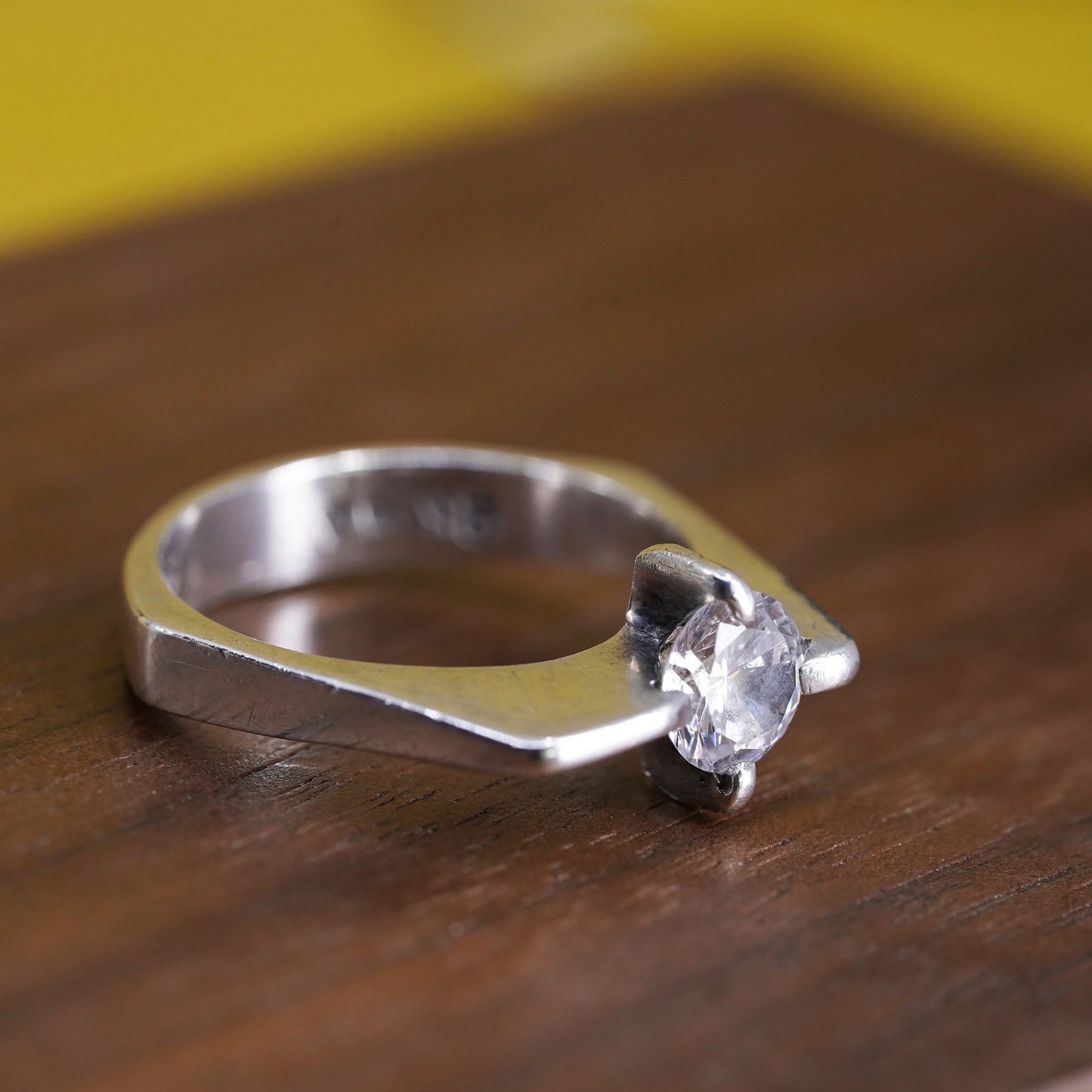 Size 7.5, VTG modern two tone Sterling silver handmade ring, 925 band with cz
