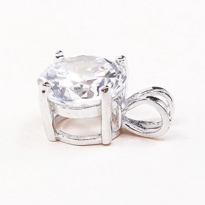 VTG sterling silver cz crystal pendant, 925 silver pendant, stamped 925
