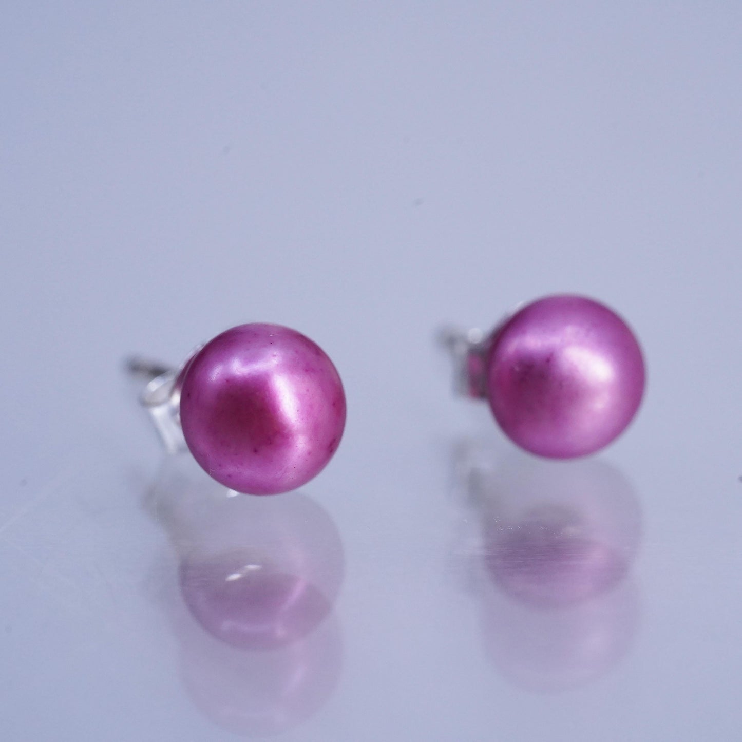 5mm, Vintage Sterling 925 silver handmade earrings, studs with pink pearl