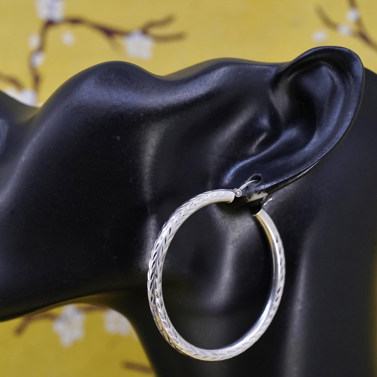 2", vintage Italian Sterling silver earrings, huge textured 925 hoops