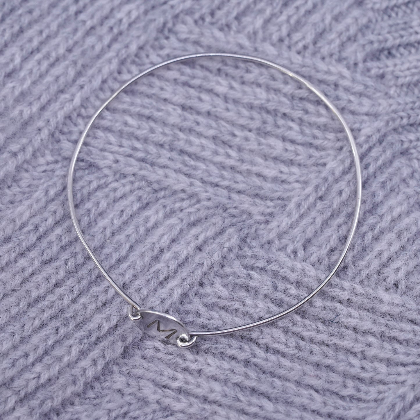 8", vintage Sterling silver handmade bracelet, 925 hinged bangle with letter M