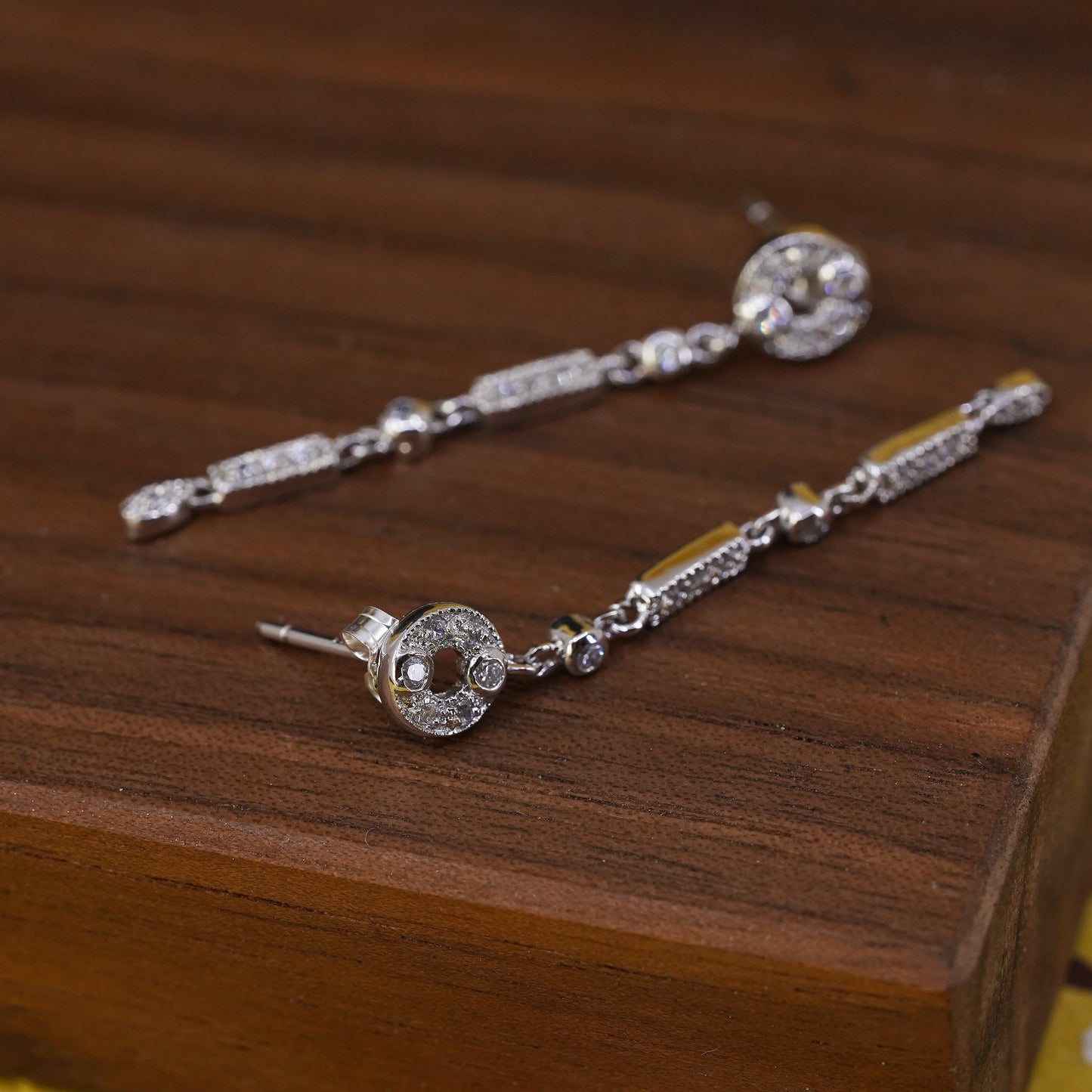 Vintage Sterling 925 silver handmade earrings with circle CZ
