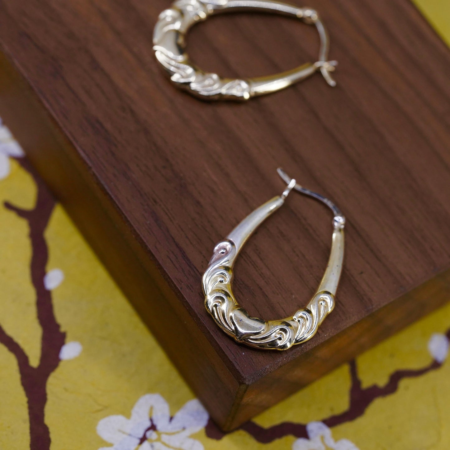 1.25", gold over Sterling silver earrings, 925 textured huggie hoops with heart