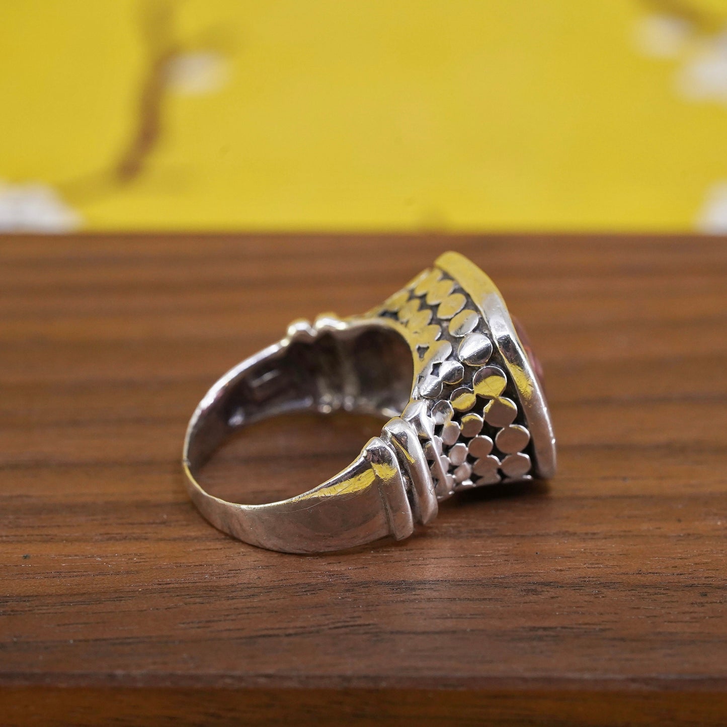 Size 9.25, Sterling 925 silver statement handmade cocktail ring pink crystal