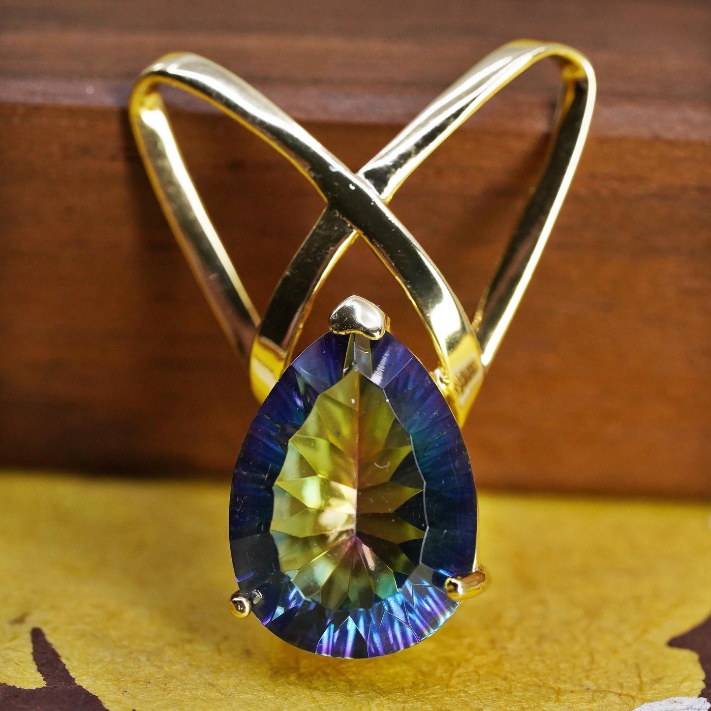 vermeil gold plated Sterling silver 925 tiny pendant teardrop rainbow quartz