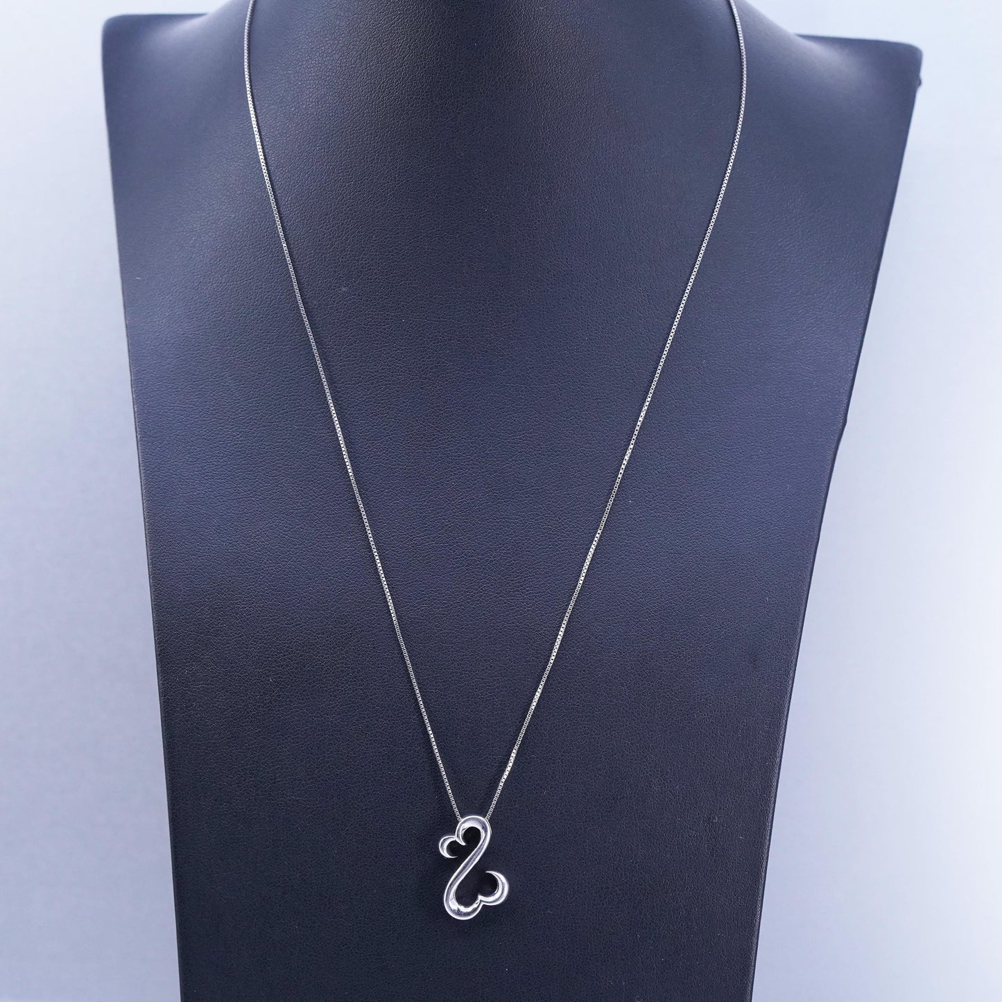 20”, vintage Sterling 925 silver handmade box necklace with open heart pendant