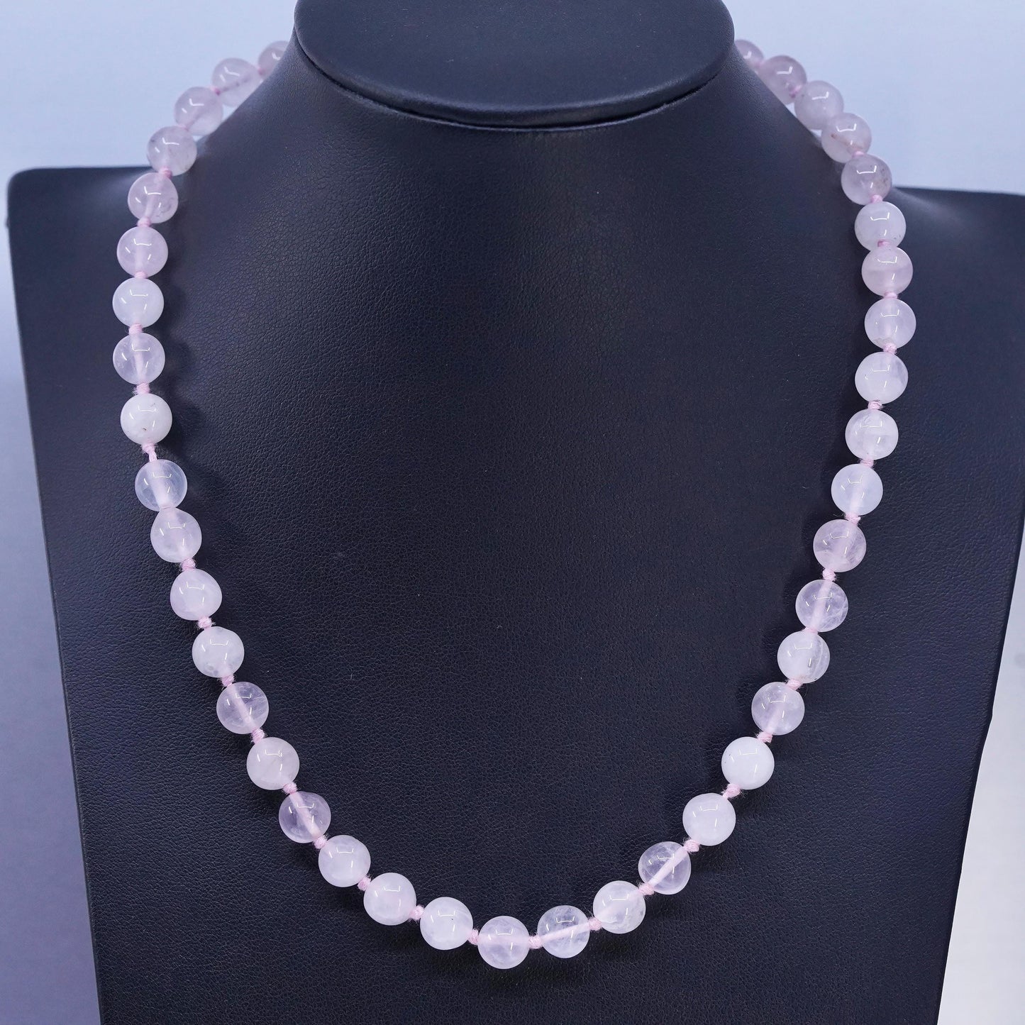 18" 8mm Vintage Pink Rose Quartz Beads necklace with sterling 925 silver clasp
