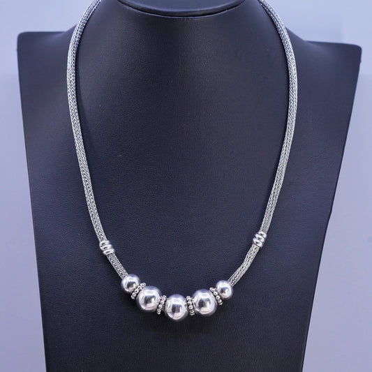 18+3" 4mm, vintage bold Sterling silver necklace, 925 wheat chain beads pendant