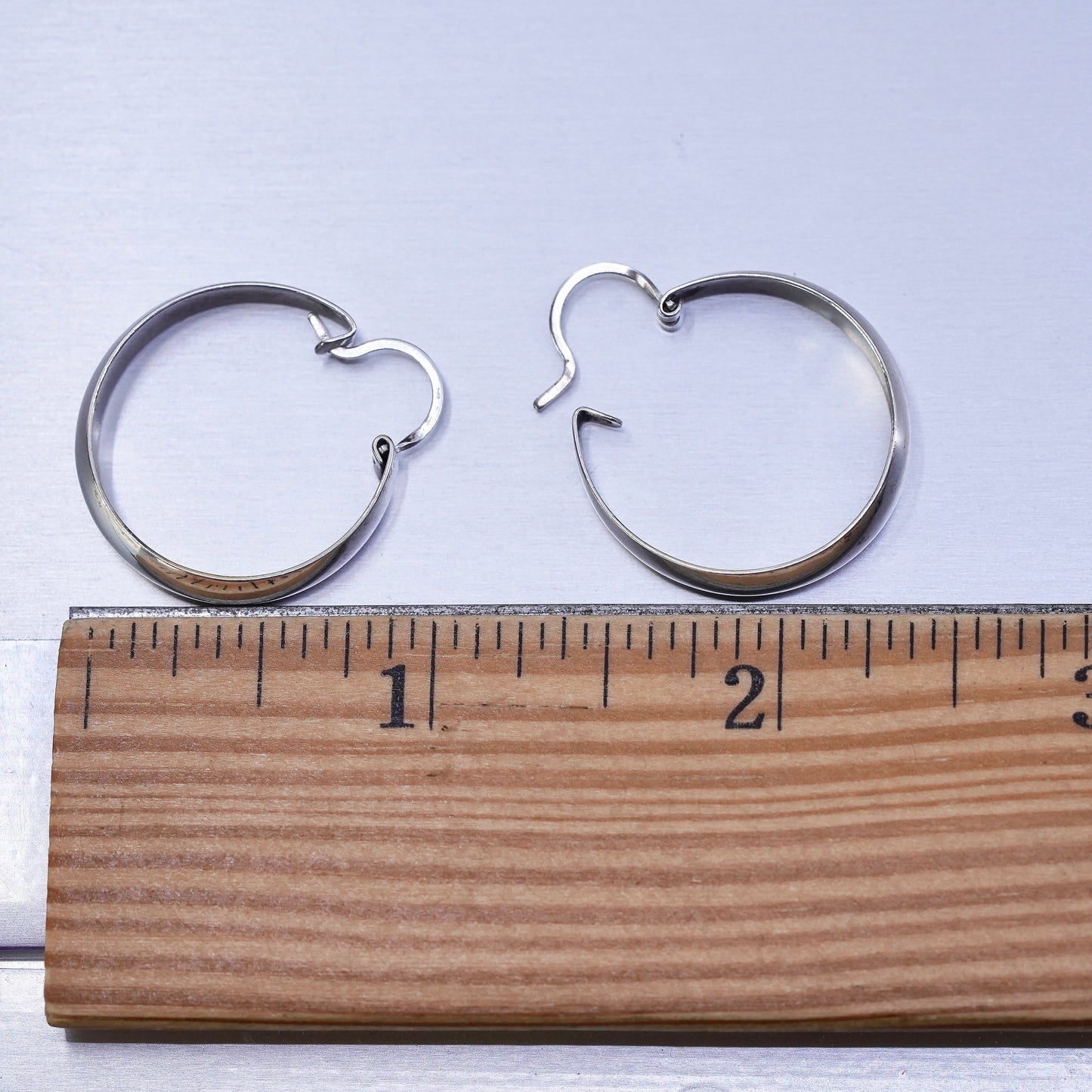 1", Sterling silver handmade hoop earrings, wide 925 silver huggie