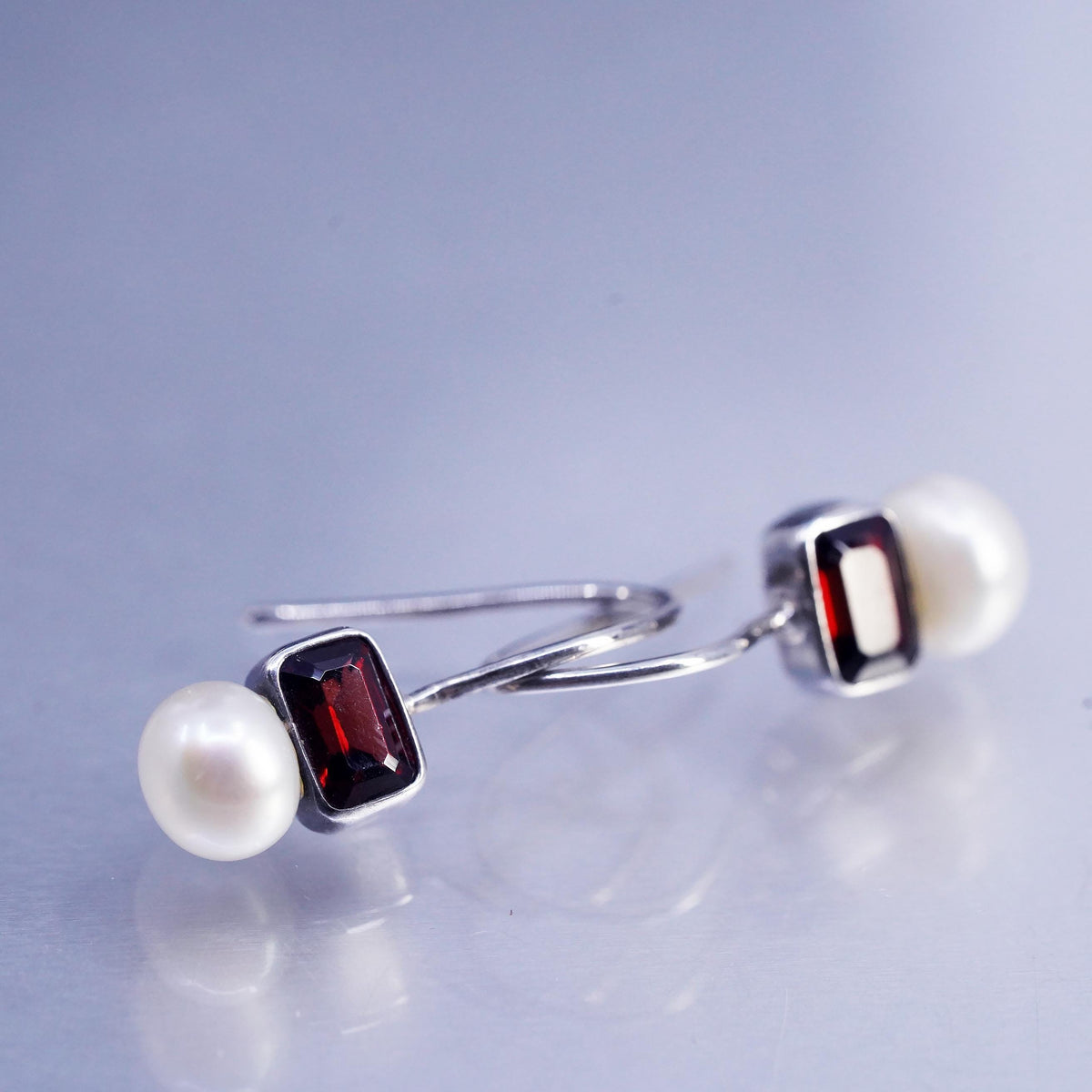 Vintage Sterling 925 silver handmade earrings with pearl garnet beads