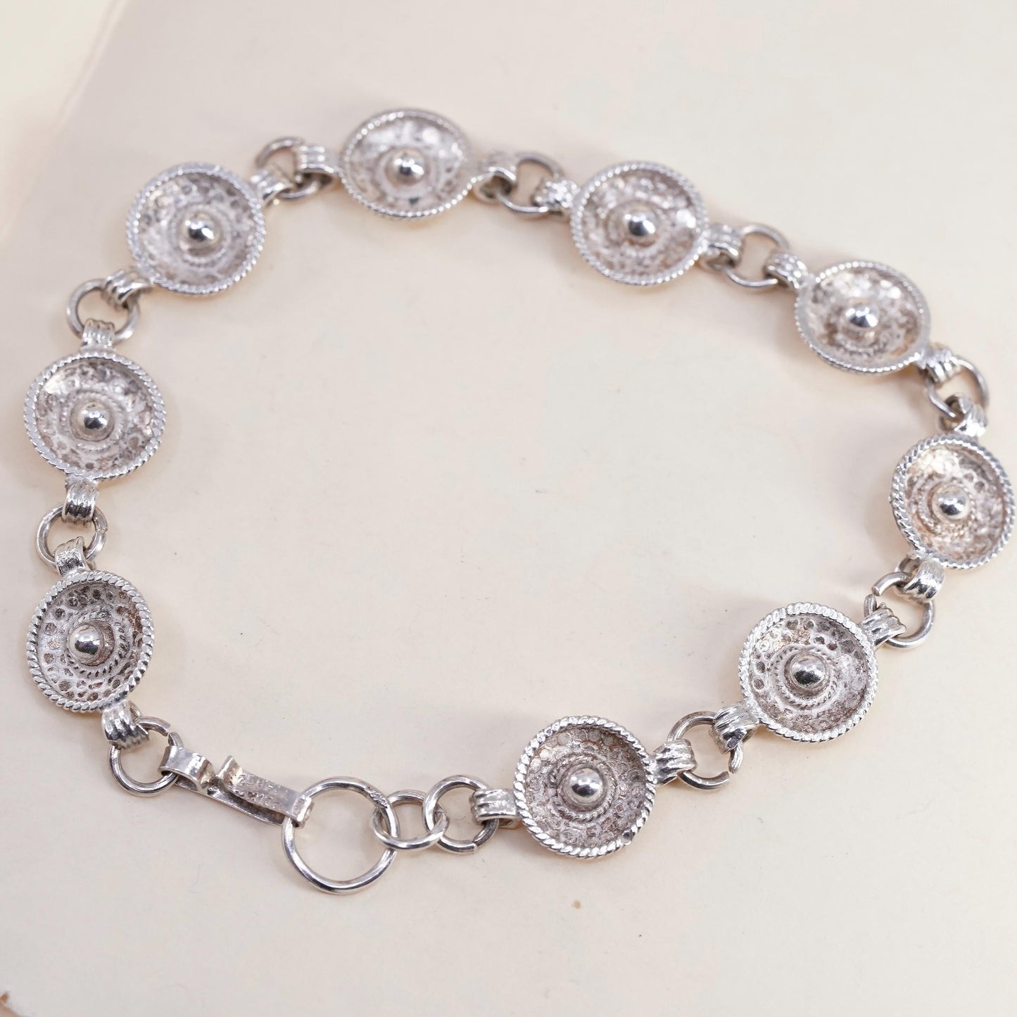 8”, Vintage sterling 925 silver Handmade sombrero hat link chain bracelet
