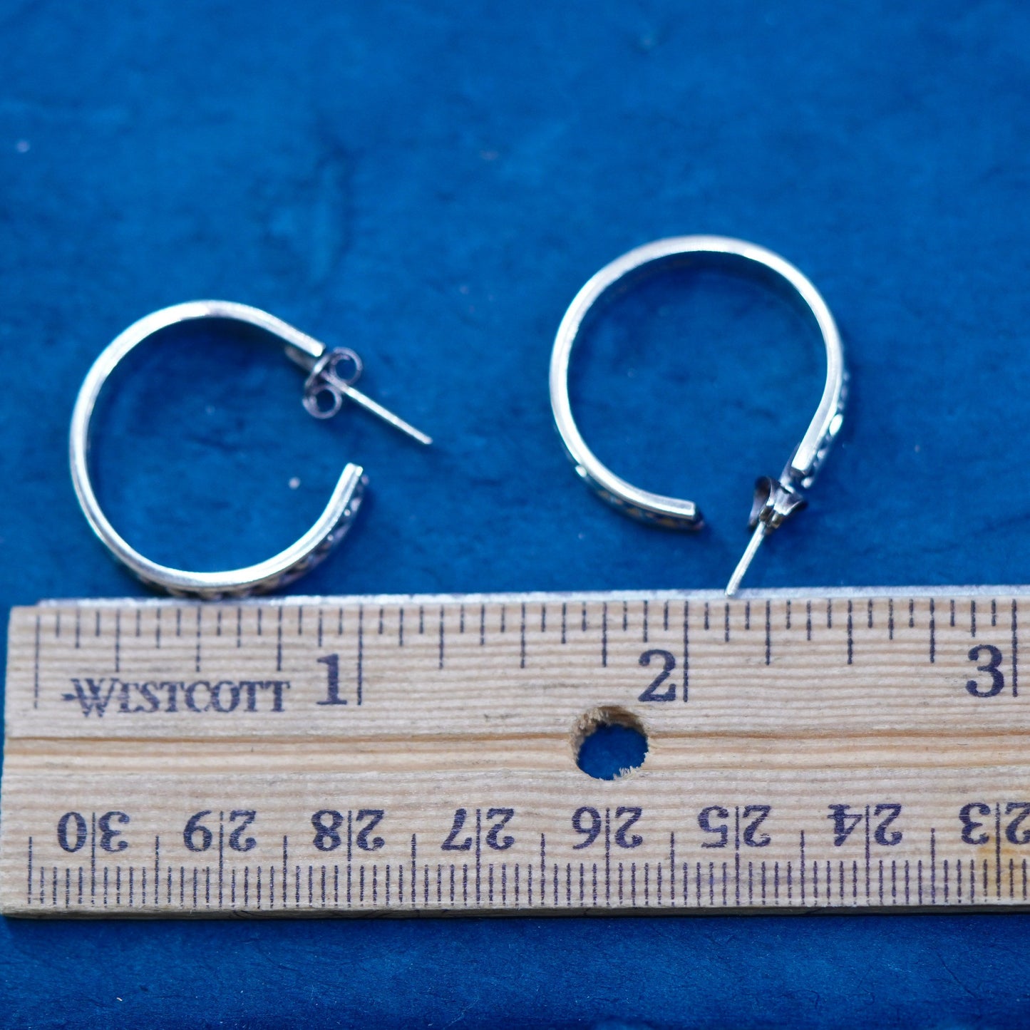 1”, Vintage Sterling Silver handmade Earrings. 925 circle huggie with beads