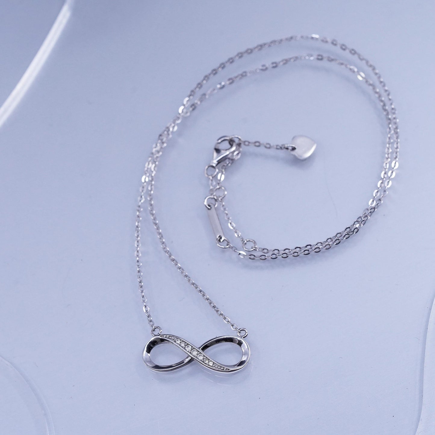 18”, vintage Sterling 925 silver circle pendant necklace infinity pendant Cz