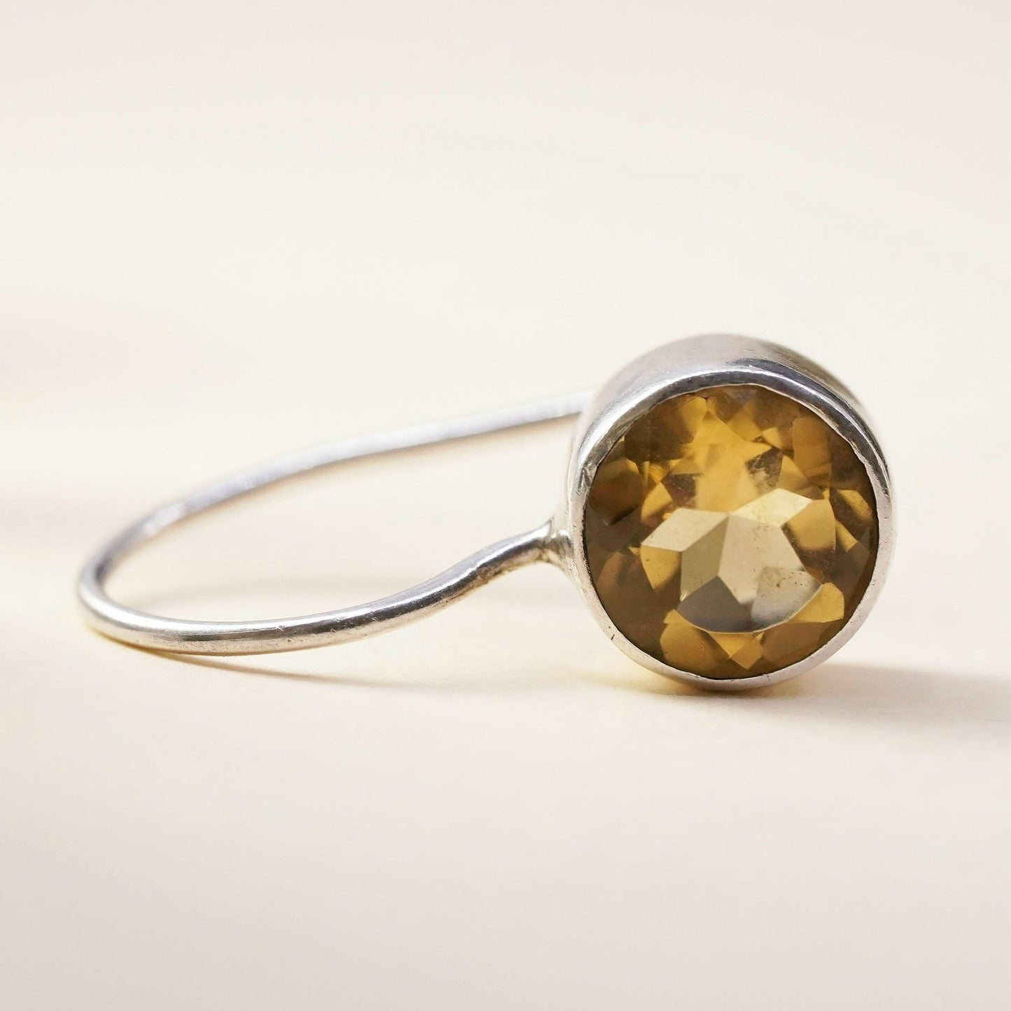 vintage sterling silver 925 handmade single circle citrine earring