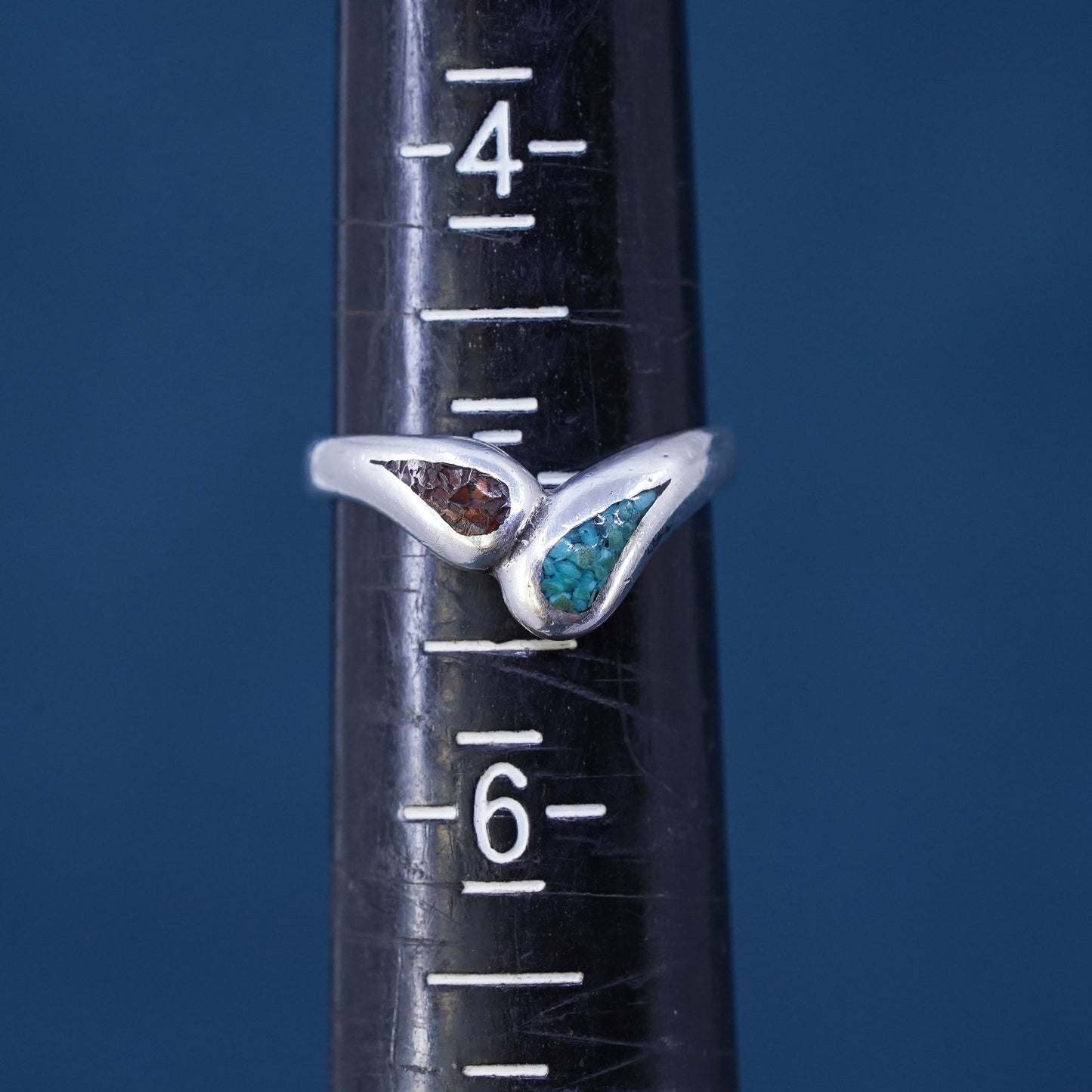 Size 5, Native American sterling silver ring, 925 band with turquoise coral
