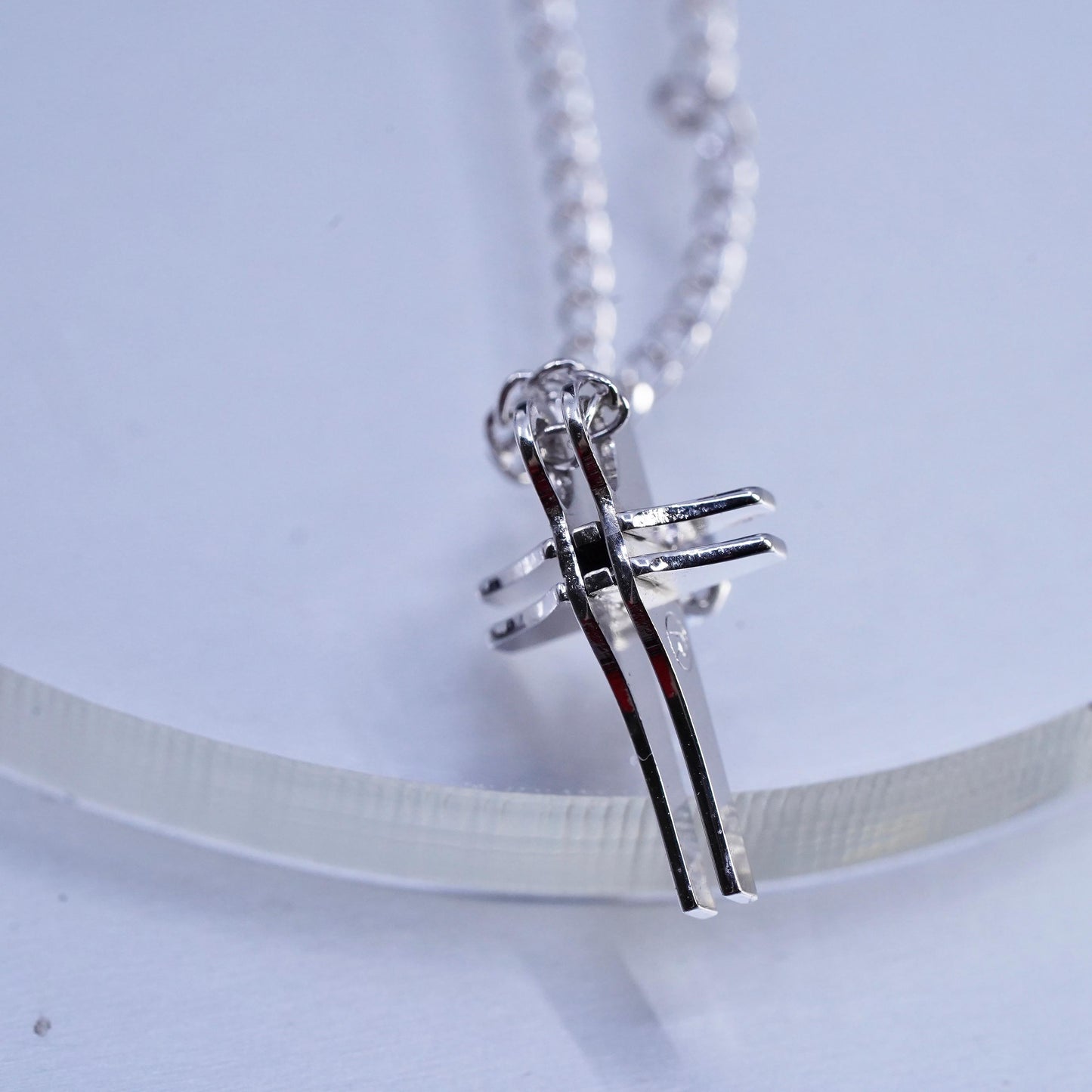 16", vintage Sterling 925 silver handmade curb necklace with cz cross pendant