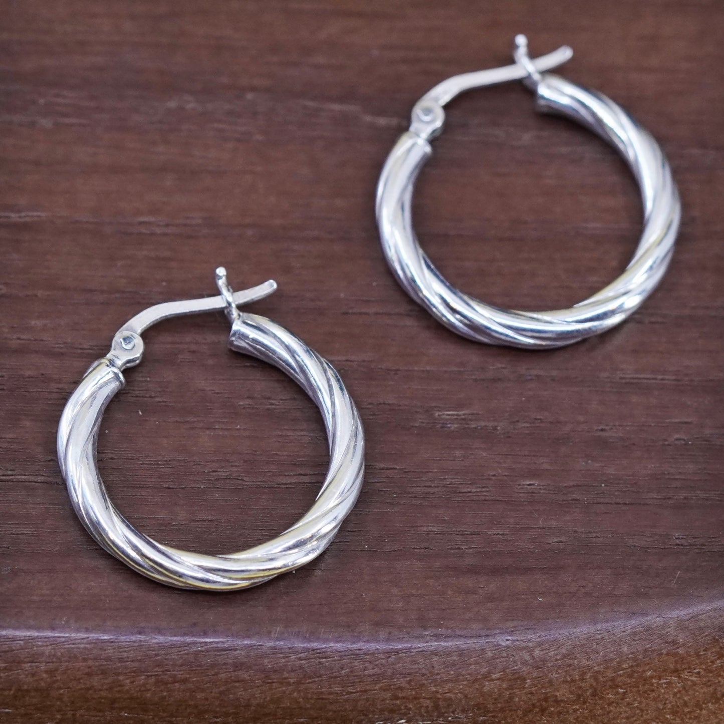 0.75”, Vintage Italy Sterling silver handmade earrings, 925 textured hoops