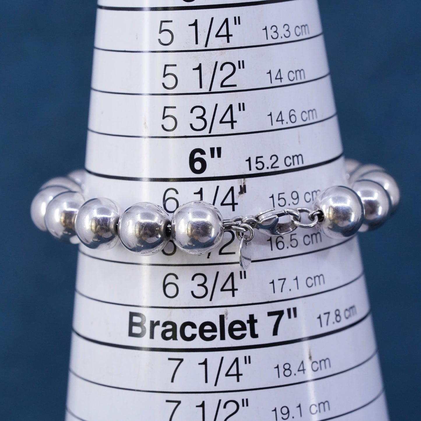 6.5”, Sterling silver handmade bracelet, 925 chain 10mm beads, men's bracelet