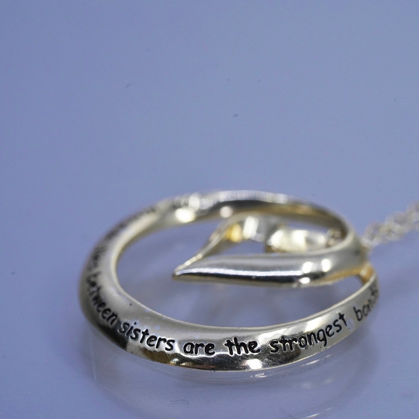 18”, vermeil gold Sterling 925 silver necklace heart pendant ties sisters