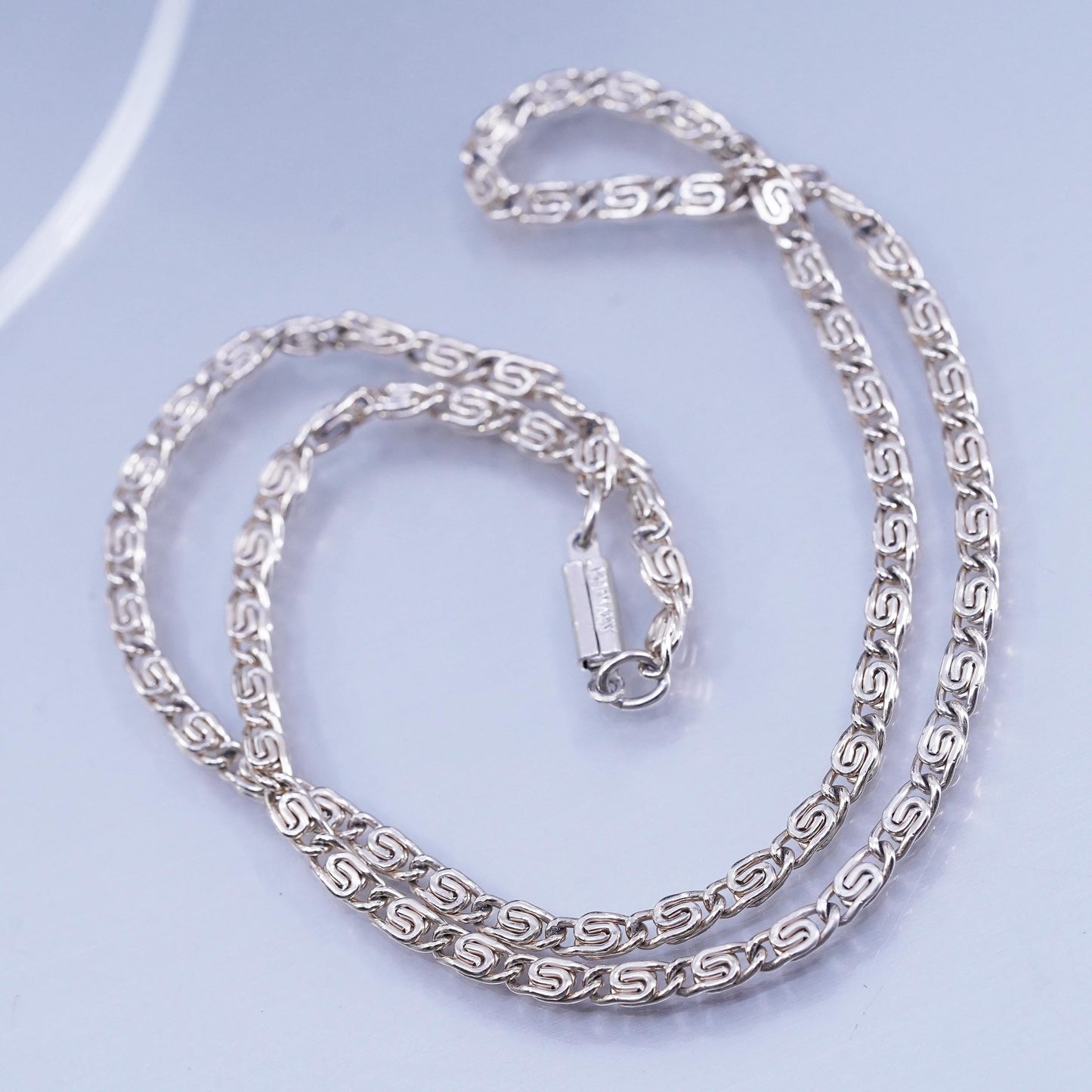 18” 3mm, vintage German Sterling 800 silver flatten curb chain necklace