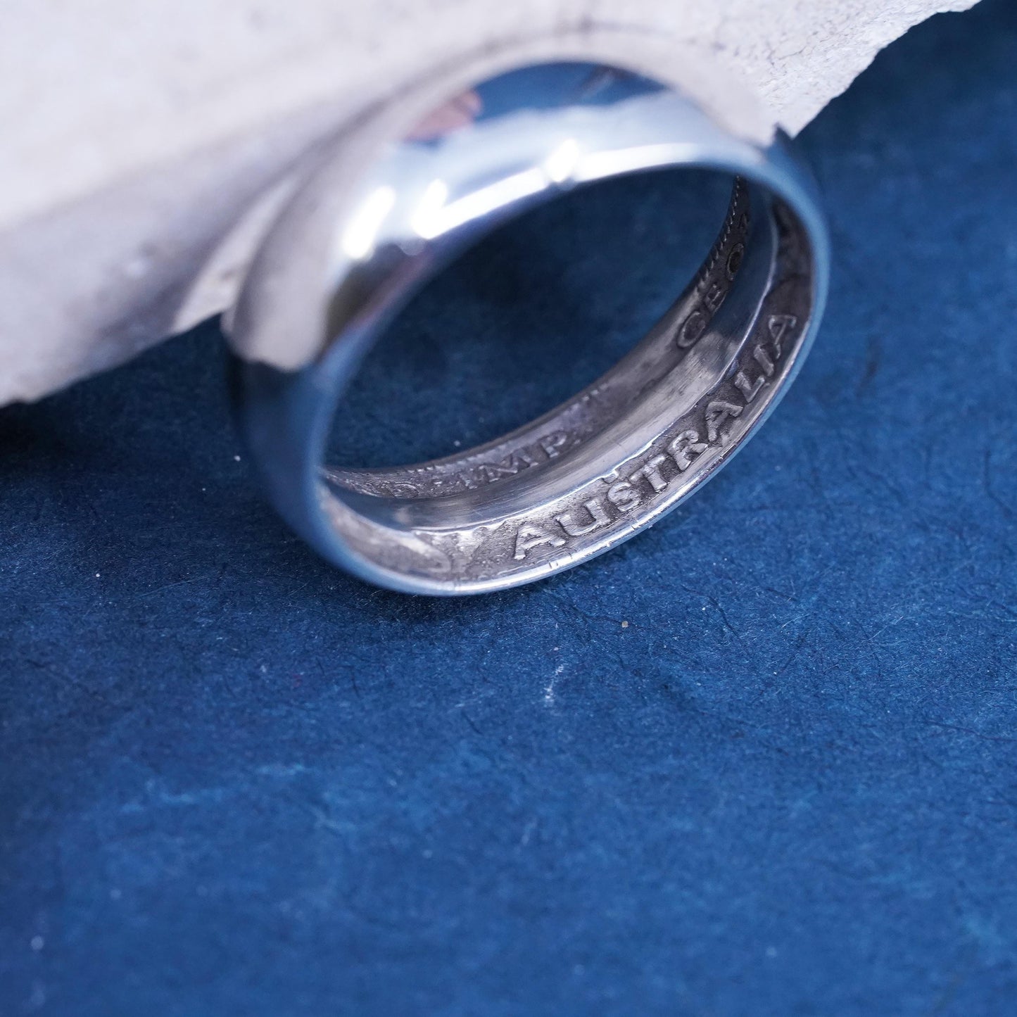 Size 8.25, 1943 World War II walking liberty US dollar ring sterling 900 silver