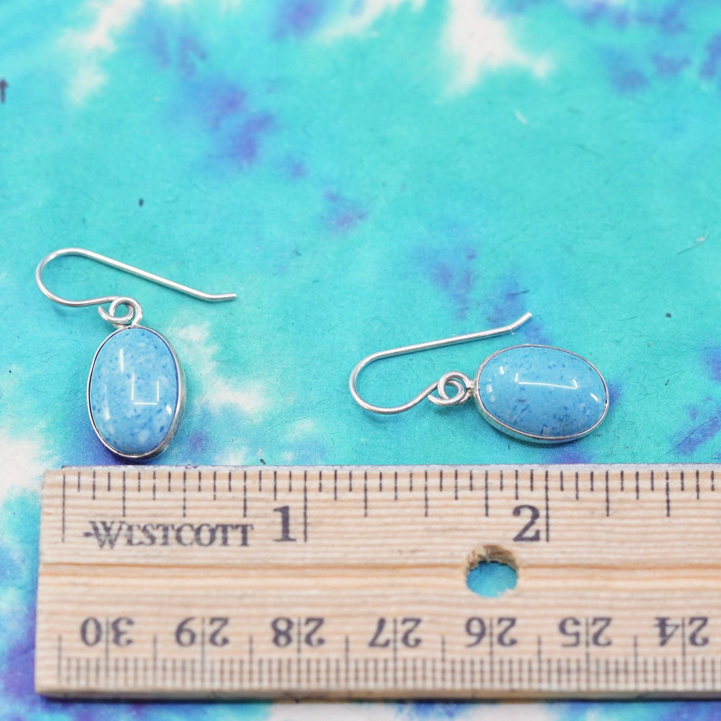 Vintage Sterling 925 silver handmade earrings with oval Sodalite